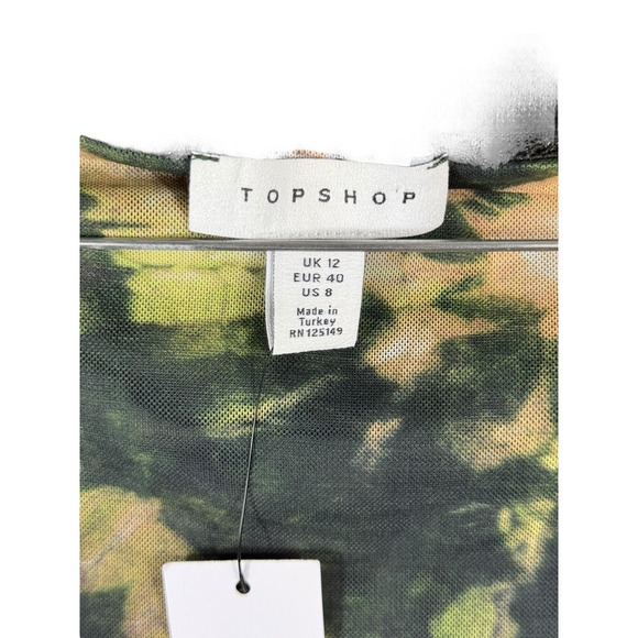 Topshop Dress Womens US 8 Medium Green Yellow Tie Dye Long Sleeve Mesh Sheer - Picture 2 of 6